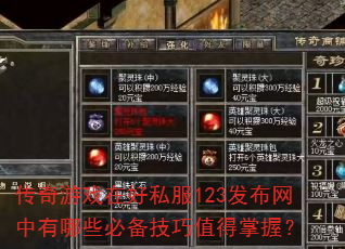 传奇游戏在好私服123发布网中有哪些必备技巧值得掌握? 传奇游戏在好私服123发布网中有哪些必备技巧值得掌握?
